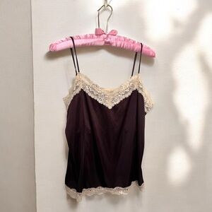 Elegant vintage Lace Trim Brown Camisole fairycore earthy artsy boho coquette L